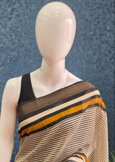 Maheshwari Silk - Black cream horizontal stripes