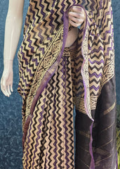 Maheshwari silk- black -purple-cream zigzag