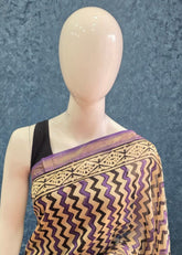 Maheshwari silk- black -purple-cream zigzag