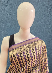Maheshwari silk- black -purple-cream zigzag