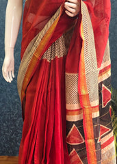 Maheshwari silk- Cream- Red