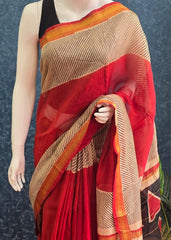 Maheshwari silk- Cream- Red