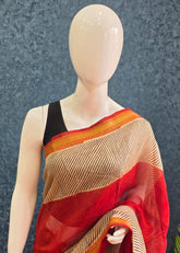 Maheshwari silk- Cream- Red