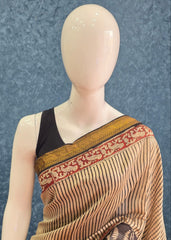 Maheshwari Silk -Black Cream Vertical Stripes