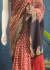 Maheshwari Silk Deep red - Black