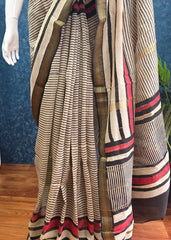 Maheshwari Silk - Cream Black Stripes