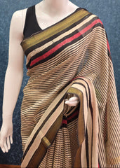 Maheshwari Silk - Cream Black Stripes