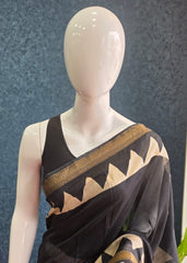 Maheshwari silk - Black Cream Triangle