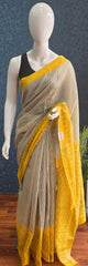 Maheshwari silk - yellow cream vertical stripes