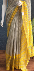 Maheshwari silk - yellow cream vertical stripes