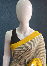 Maheshwari silk - yellow cream vertical stripes