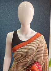 Maheshwari silk - Red Cream Black stripes