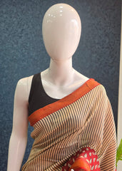 Maheshwari silk - Red Cream Black stripes