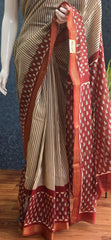 Maheshwari silk - Red Cream Black stripes