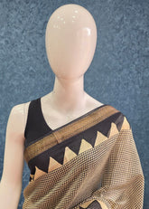 Maheshwari- Black Checks/Yellow Pallu
