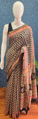 Zigzag Black Cream Maheshwari Silk Saree