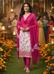 Salwar Suit 3 Piece Embroider Pink White