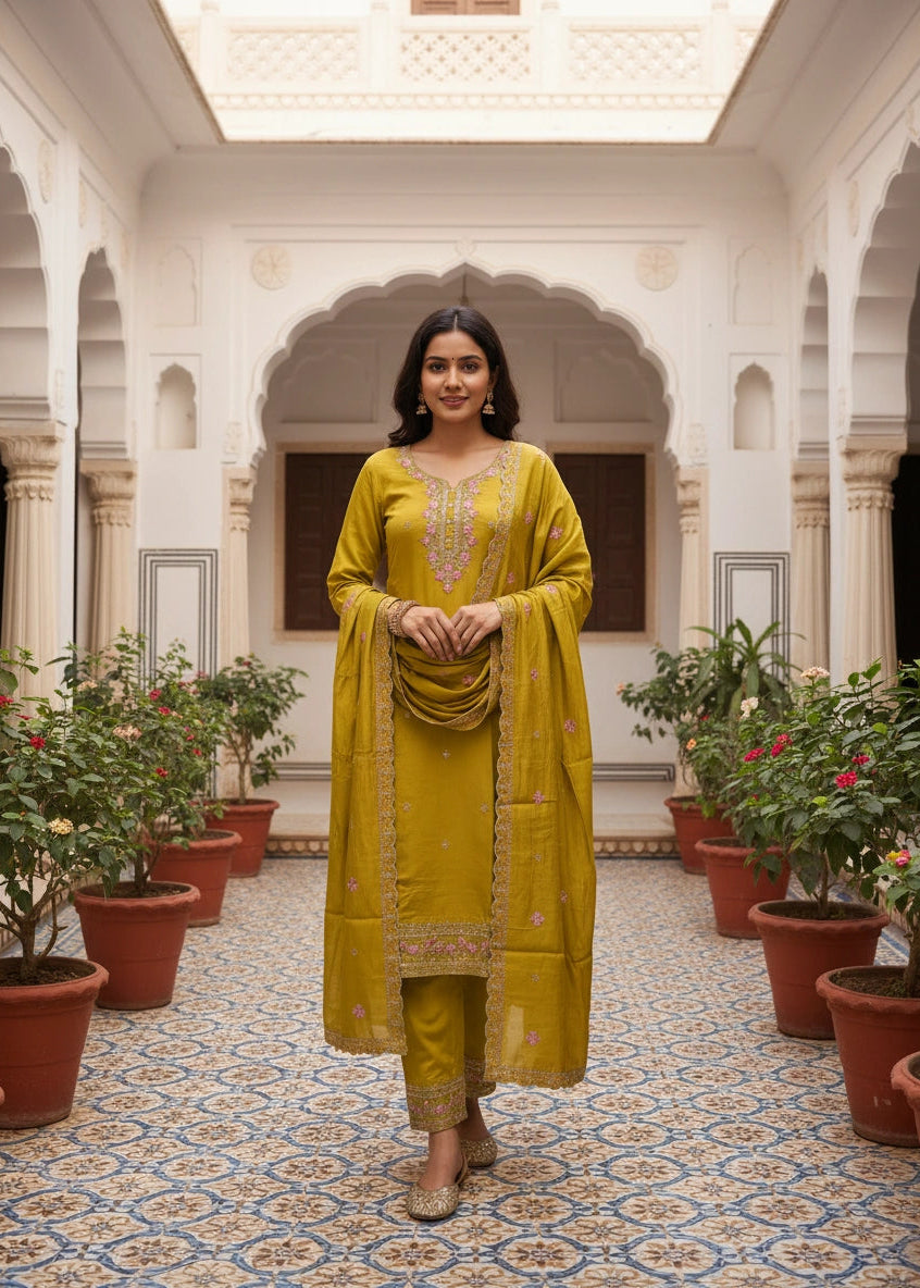 Chudidhar Embroider Mustard