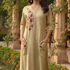 A Line 1 piece Gold Cotton Suit