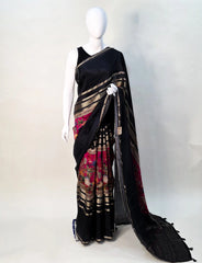 Semi Mysore crepe- black and pink