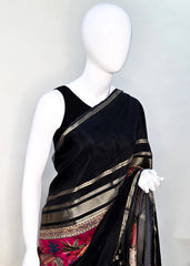 Semi Mysore crepe- black and pink