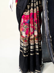 Semi Mysore crepe- black and pink