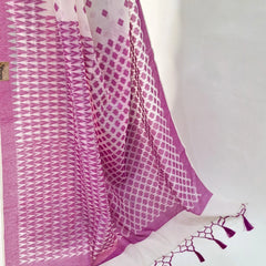 Jamdani White Pink Cotton Saree