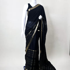 Half & Half Black Gold Zari Semi Mysore Crepe Silk Saree