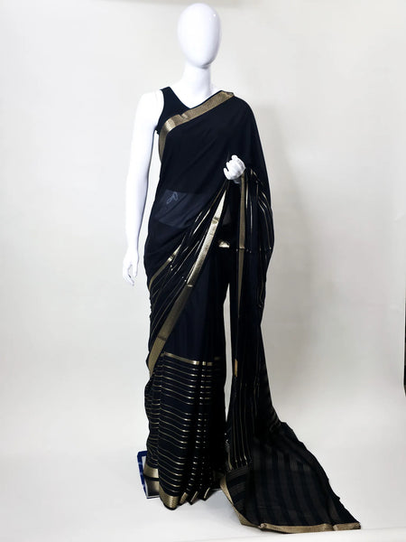 Half & Half Black Gold Zari Semi Mysore Crepe Silk Saree