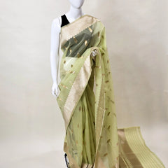 Organza Limerick Green Banarasi Tissue Saree