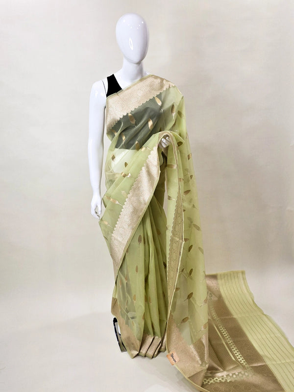 Organza Limerick Green Banarasi Tissue Saree