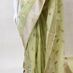 Organza Limerick Green Banarasi Tissue Saree
