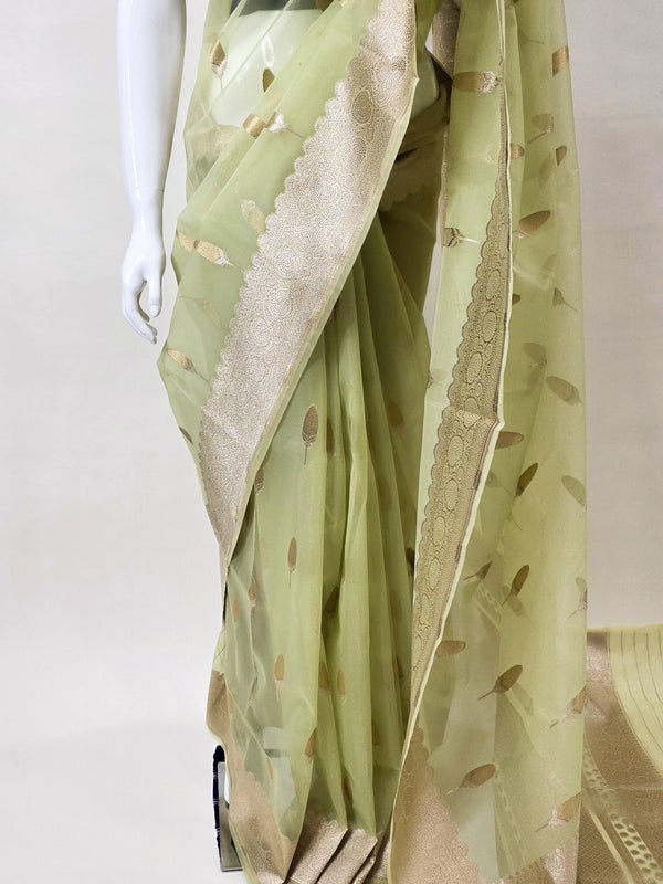 Organza Limerick Green Banarasi Tissue Saree