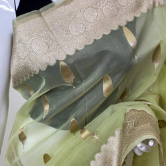 Organza Limerick Green Banarasi Tissue Saree