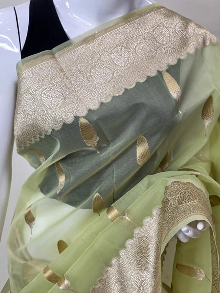 Organza Limerick Green Banarasi Tissue Saree