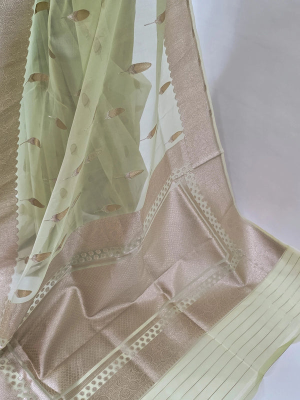 Organza Limerick Green Banarasi Tissue Saree