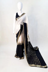 Semi Mysore Crepe- Black and White
