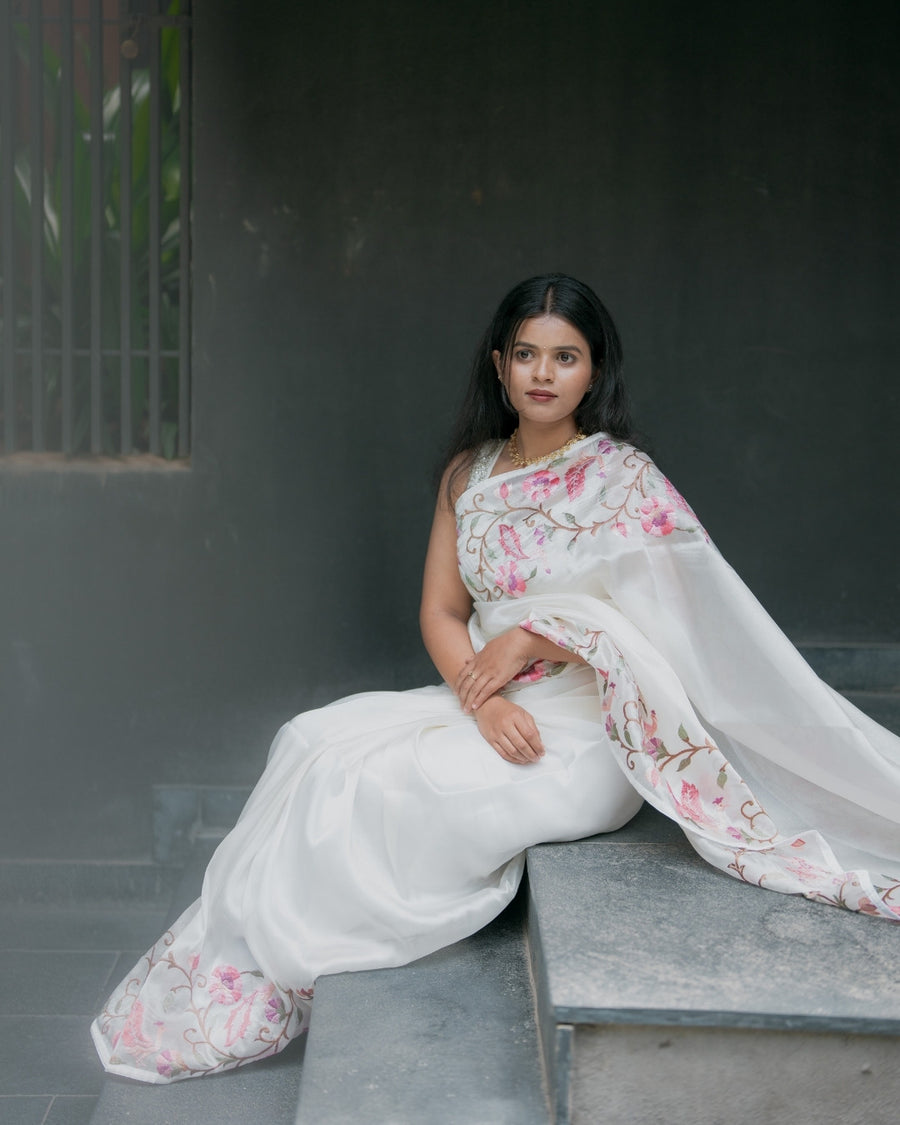 Embroider 3 Piece Pink White Suit