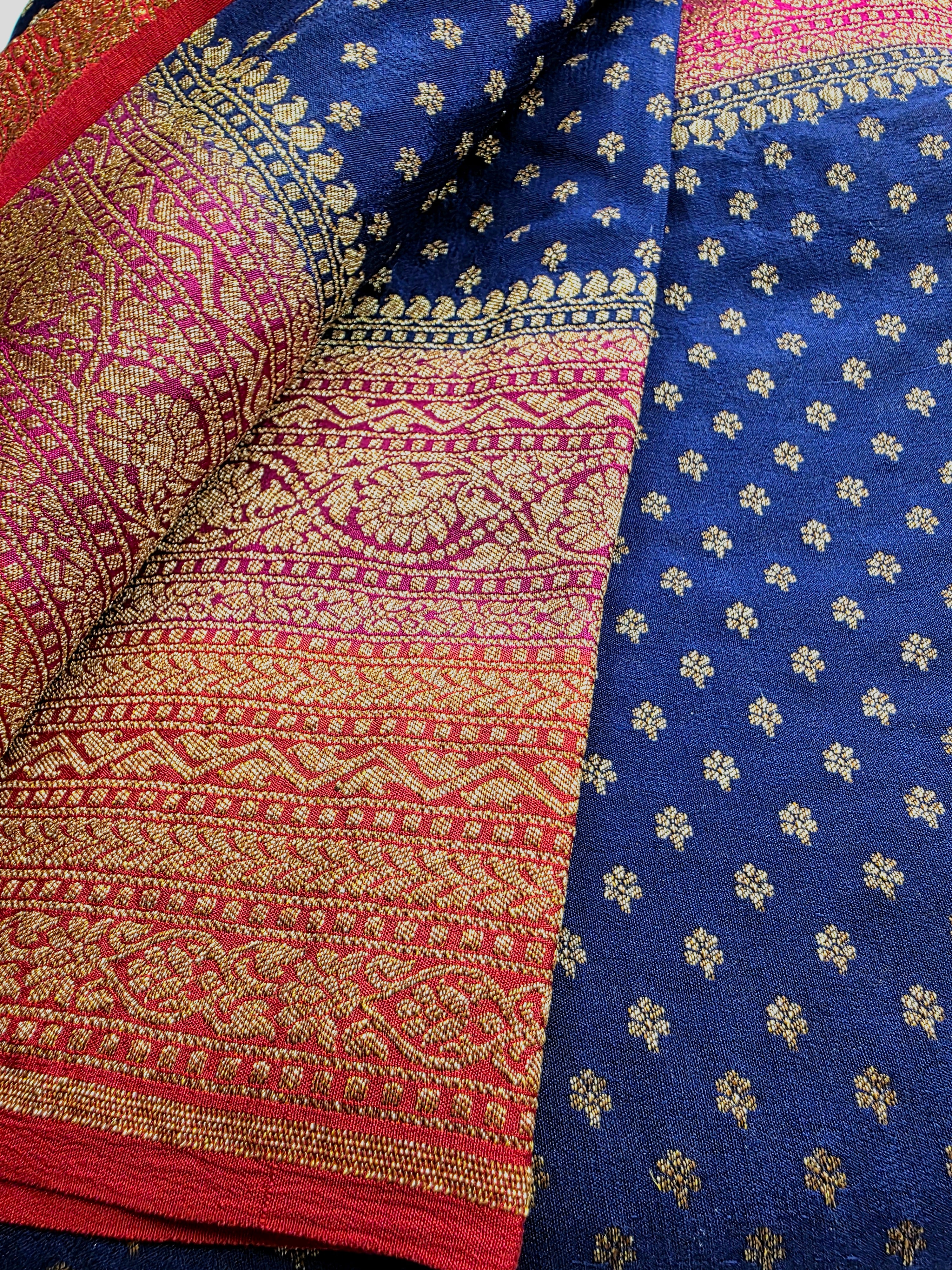Pure Banarasi Crepe 3D-Purple Orange Pink