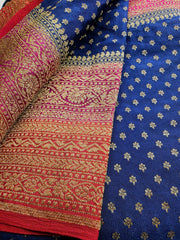 Pure Banarasi Crepe 3D-Purple Orange Pink