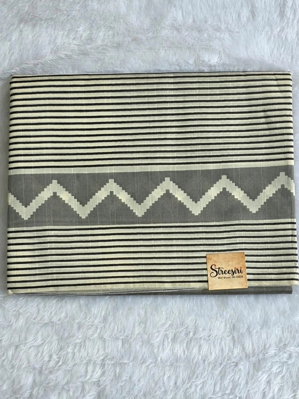 Womania Black Cream Stripes Cotton Saree