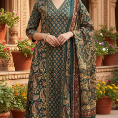 Kalamkari  Green Cotton Suit