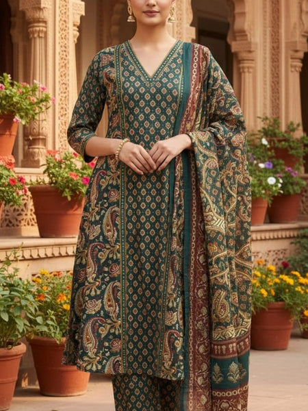Kalamkari  Green Cotton Suit