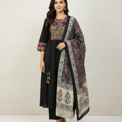 Contrast Black Beige Cotton Suit