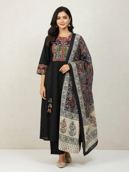 Contrast Black Beige Cotton Suit