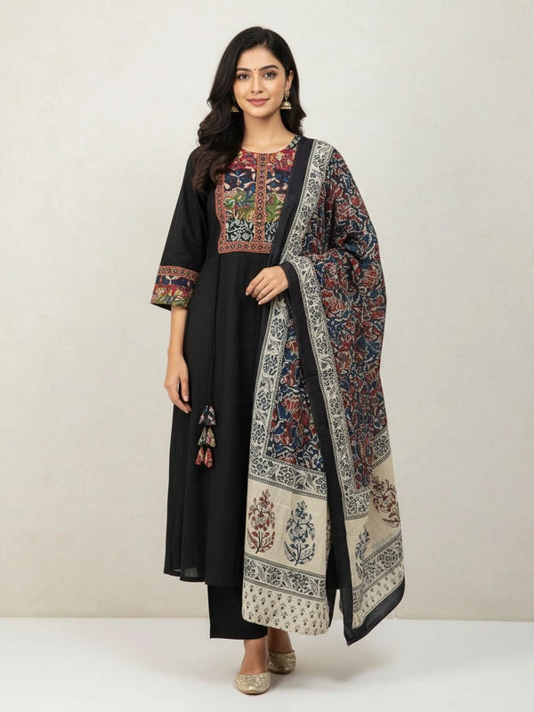 Contrast Black Beige Cotton Suit