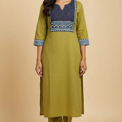Contrast Mustard Blue 2 piece soft cotton Suit