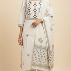 Mirror Work Half White Cotton Suit