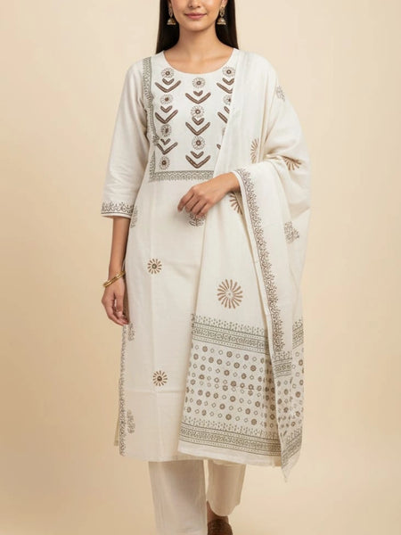 Mirror Work Half White Cotton Suit