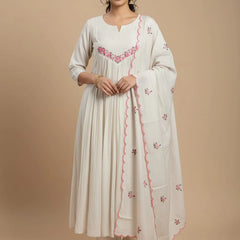 Embroidery Beige Chanderi Silk Suit